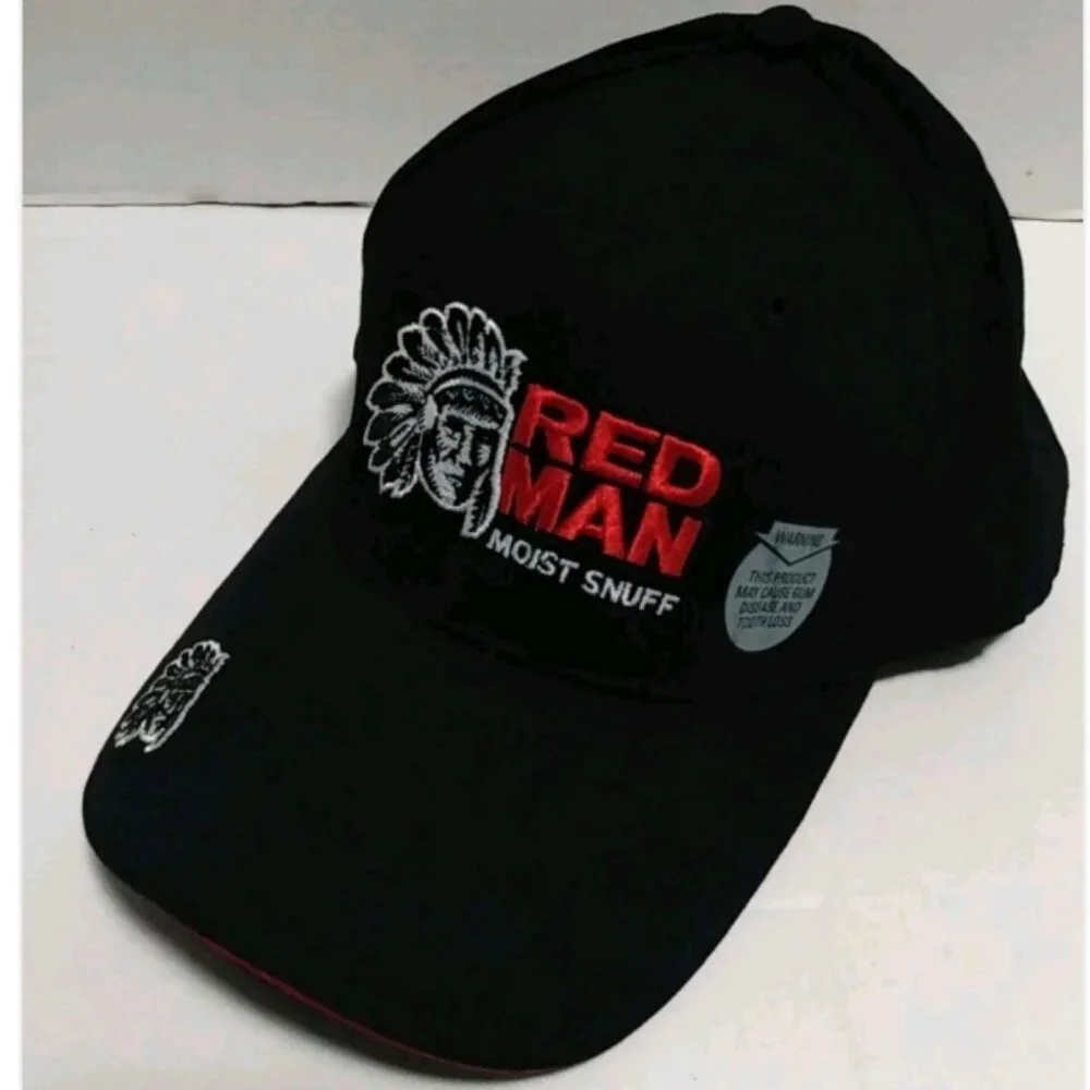 Red Man Moist Snuff Hat Black Embroidered Tobacco An American Experience One Siz